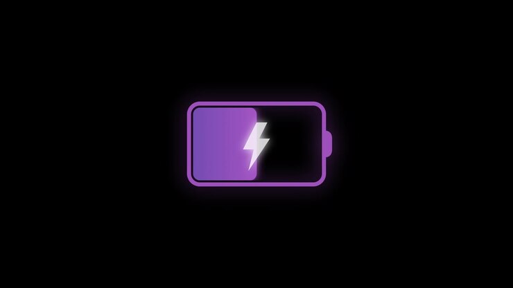 Animazione icona batteria in carica al neon viola