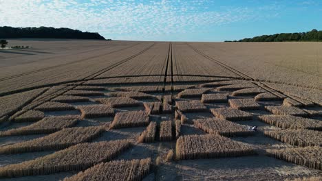 mysterious micheldever station mathematical wheat field crop circle shapes aerial rising tilt down reveal