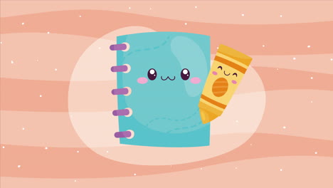 notebook and crayon kawaii animation