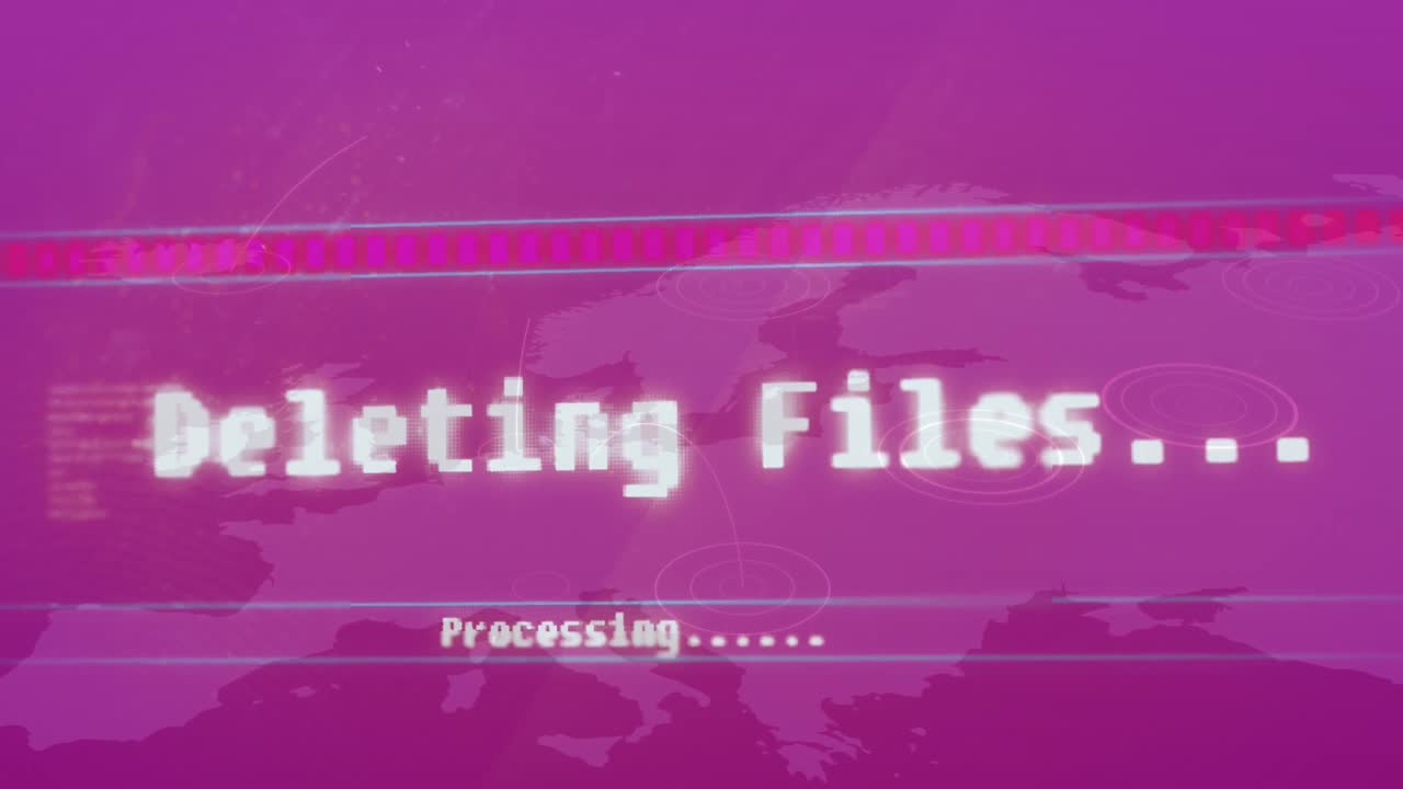 animación de texto múltiple, barra de carga y lenguaje de computadora sobre el mapa contra un fondo rosa