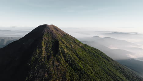 Aerial-panoramic-shot-of-inactive-Acatenango-volcano-in-Guatemala-during-sunrise