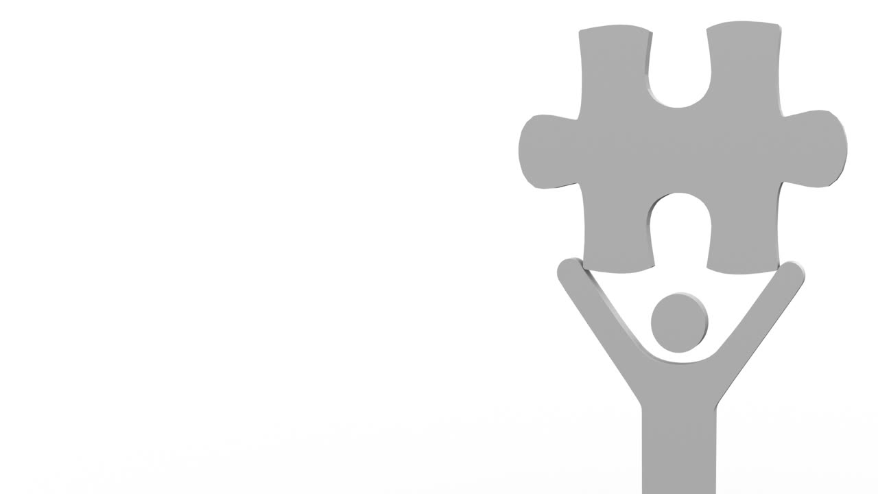 Animation of gray stick figure holding gray puzzle piece