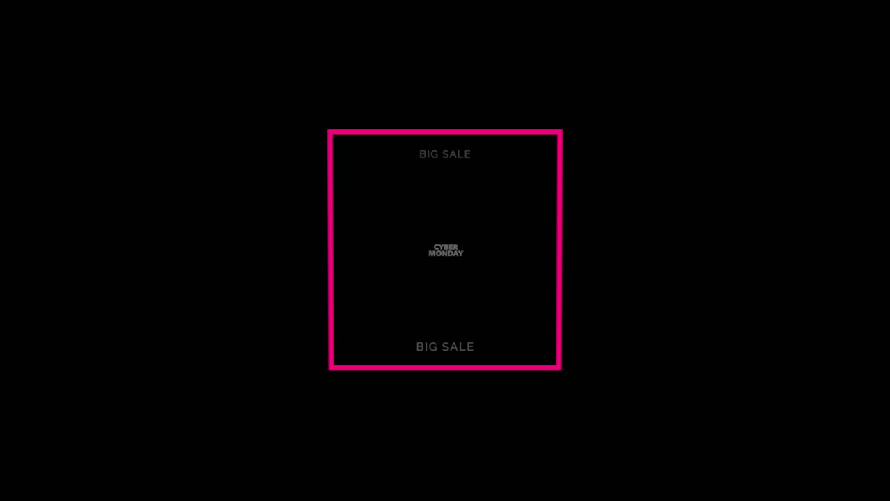 texto de introducción de animación lunes cibernético sobre moda negra y fondo minimalista con marco rojo geométrico