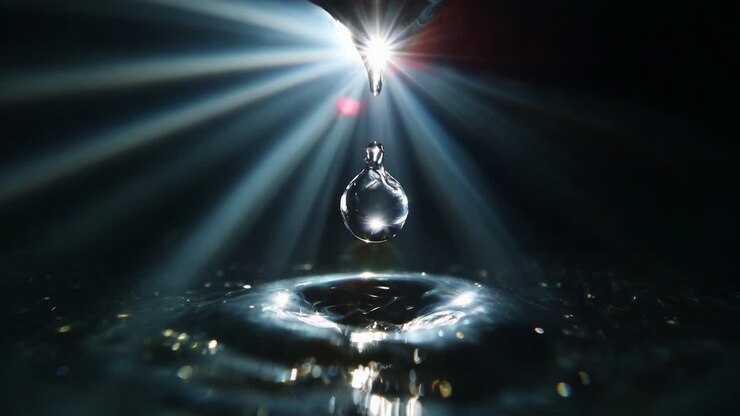 Captivating Visual of Water Droplet Creating Ripples Under Radiant Light: A Stunning Display of Nature's Beauty Showcasing the Interplay of Light and Water Dynamics in a Mesmerizing Slow-Motion Frame