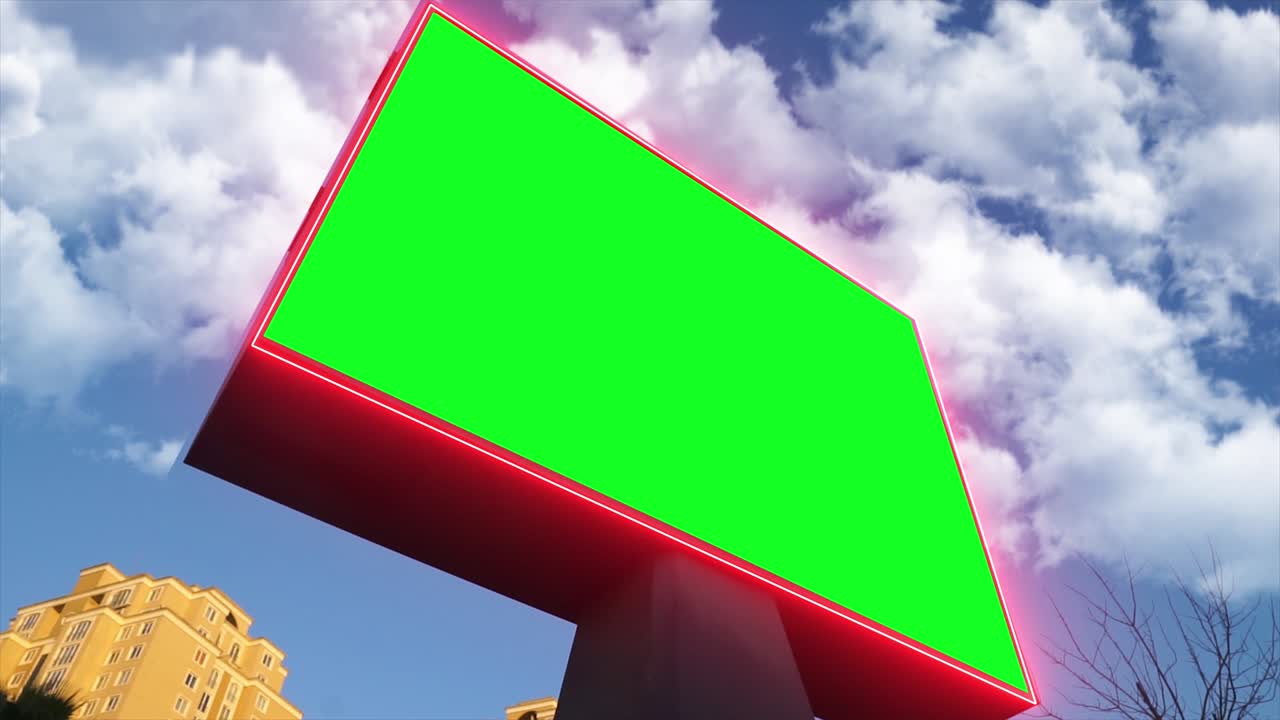 도시, 도시 생활에 대한 녹색 스크린 광고판, 빈 광고 패널, 마케팅을 위한 배너, 크로마 키 빈 표지판.