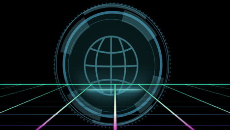 animation of scope scanning with globe over lines on black background