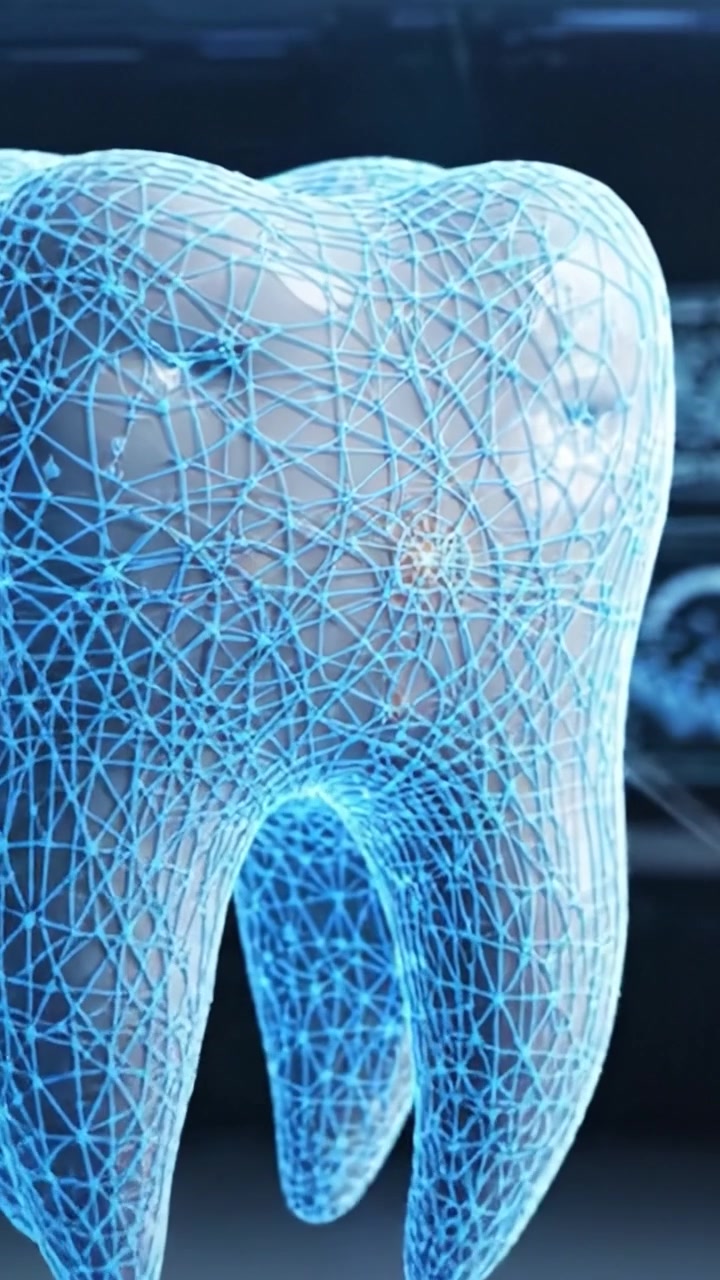Advanced Dental Technology Representation: 3D Model of a Tooth Displaying Structure and Details Through High-Tech Visualization Techniques and Data