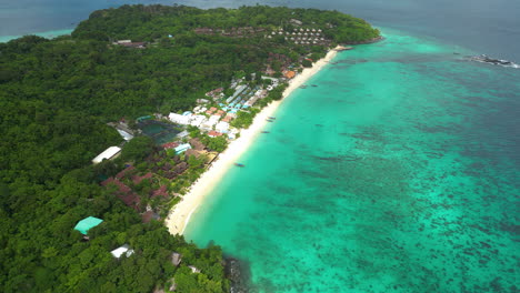 High-Aerial-view-Over-Long-Beach-And-Ton-Sai,-Phi-Phi-Island