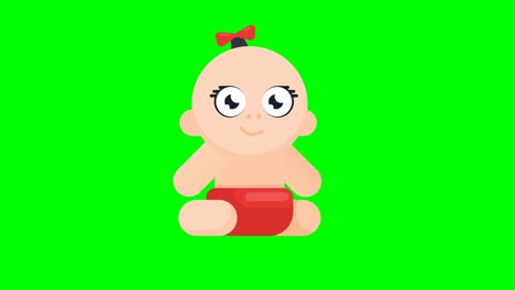 animation of sitting little baby girl crying with mouth wide open.