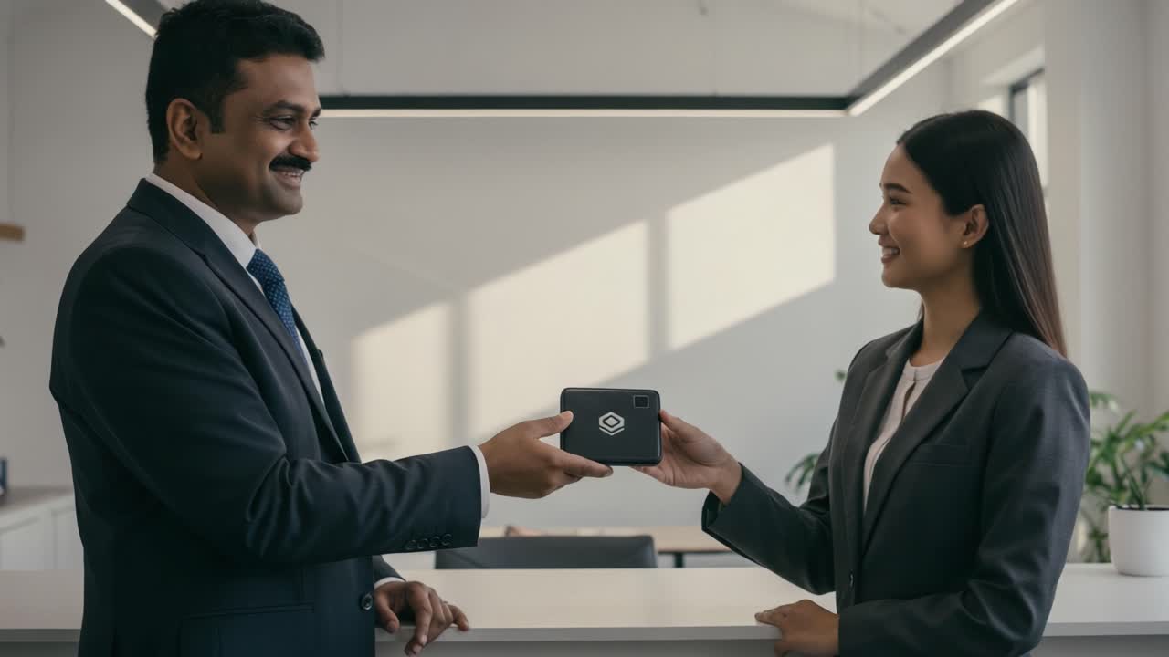 A Professional Interaction Between Two Colleagues: An Exchange of Ideas and Collaboration in a Modern Office Environment, Highlighting Teamwork and Engagement