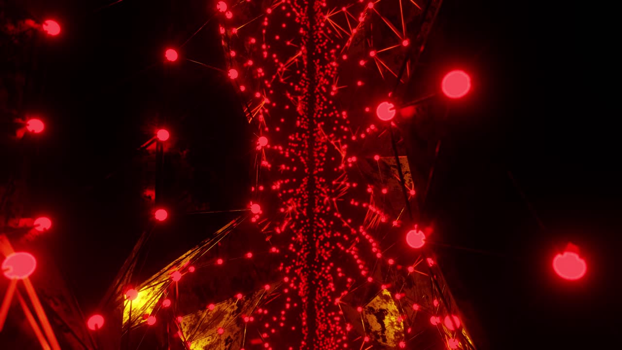 3D render animation of tunnel with red geometric neon illumination