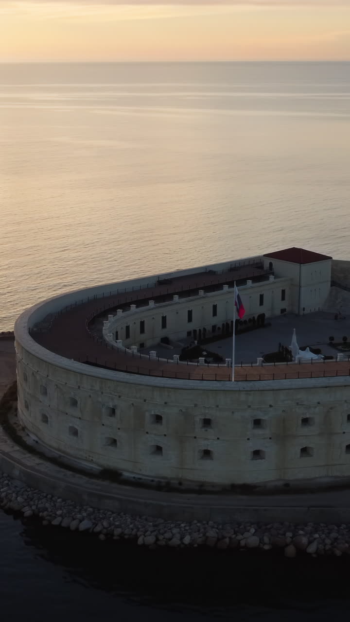 Aerial View of a Coastal Fortress at Sunrise/Sunset