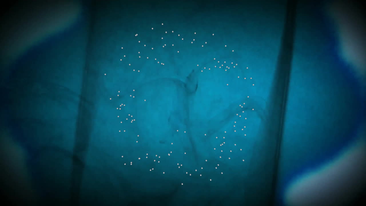 Glowing dots forming circular pattern, abstract animation on blue background