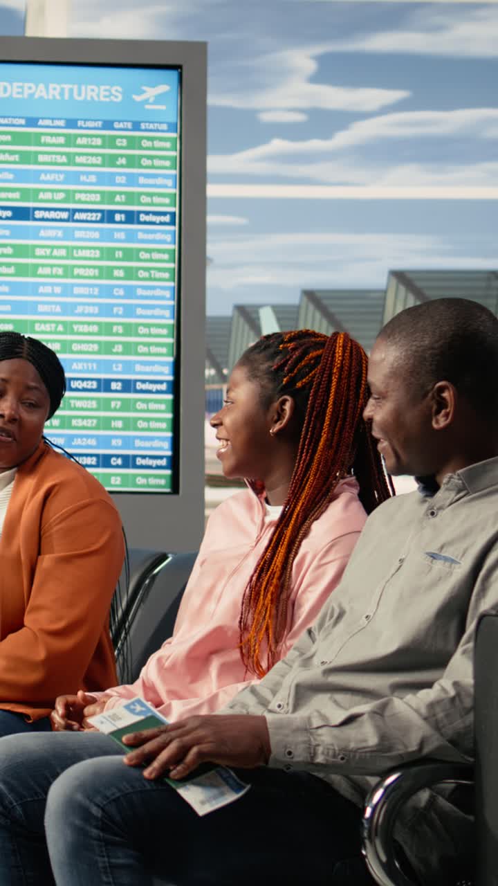 Vertical Video African American Family At The Airport Traveling Together On Vacation