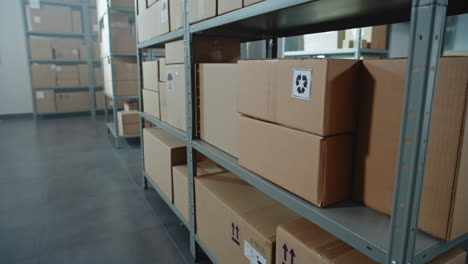 warehouse storage with cardboard boxes on shelving