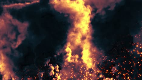 dark backdrop with smoke fire and flying sparks