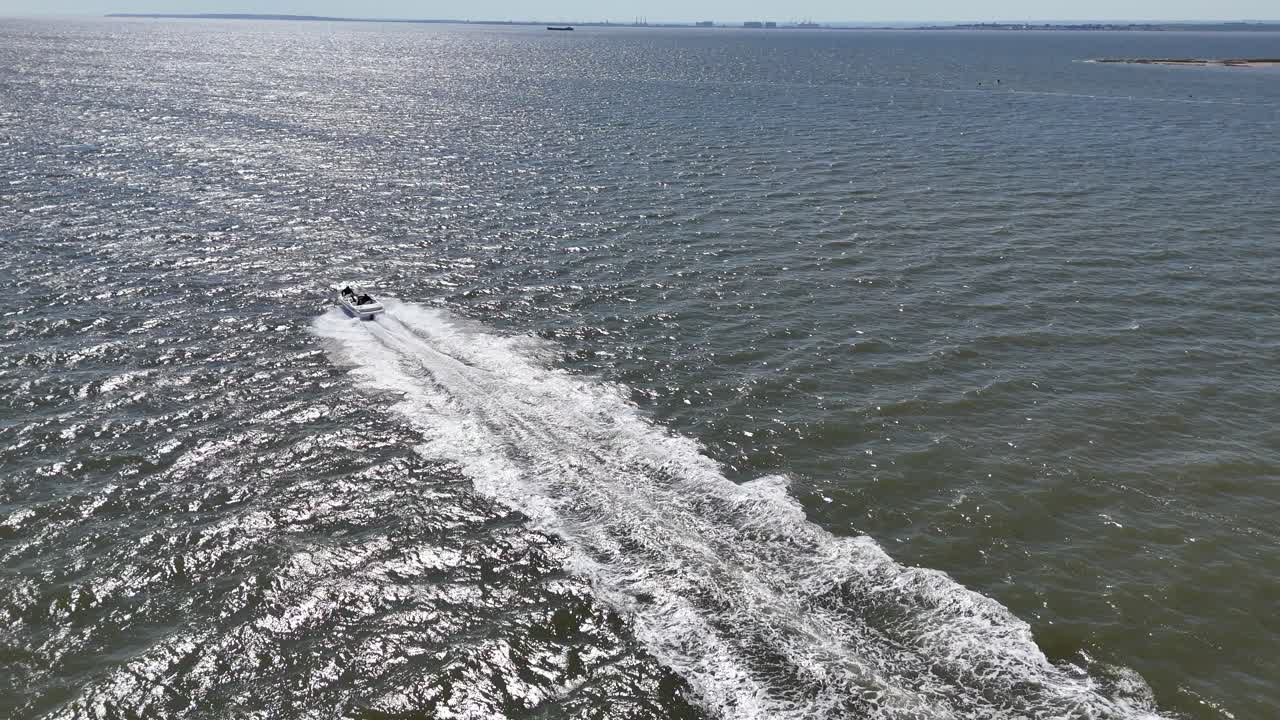 Drone tracking fast Speed boat high angle