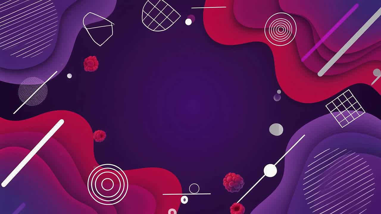 Animated Abstract Background with Purple Red Fluid Shapes and Geometric Elements