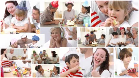 animación de familias que celebran cumpleaños juntos