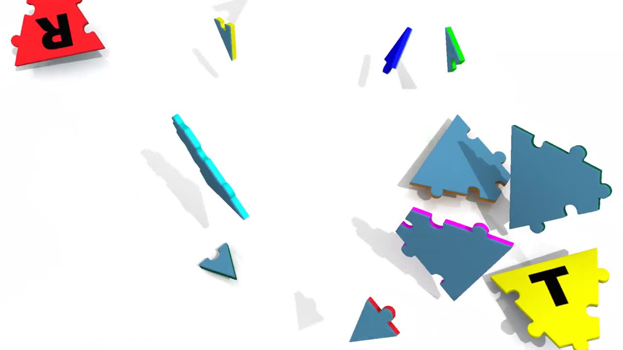 전략이라는 단어를 보여주는 3d 다채로운 원 퍼즐