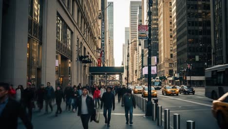 bustling city street scene with pedestrians and traffic