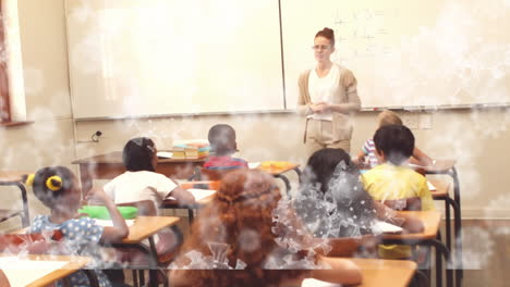 animación de células macro covid 19 sobre escolares en el aula