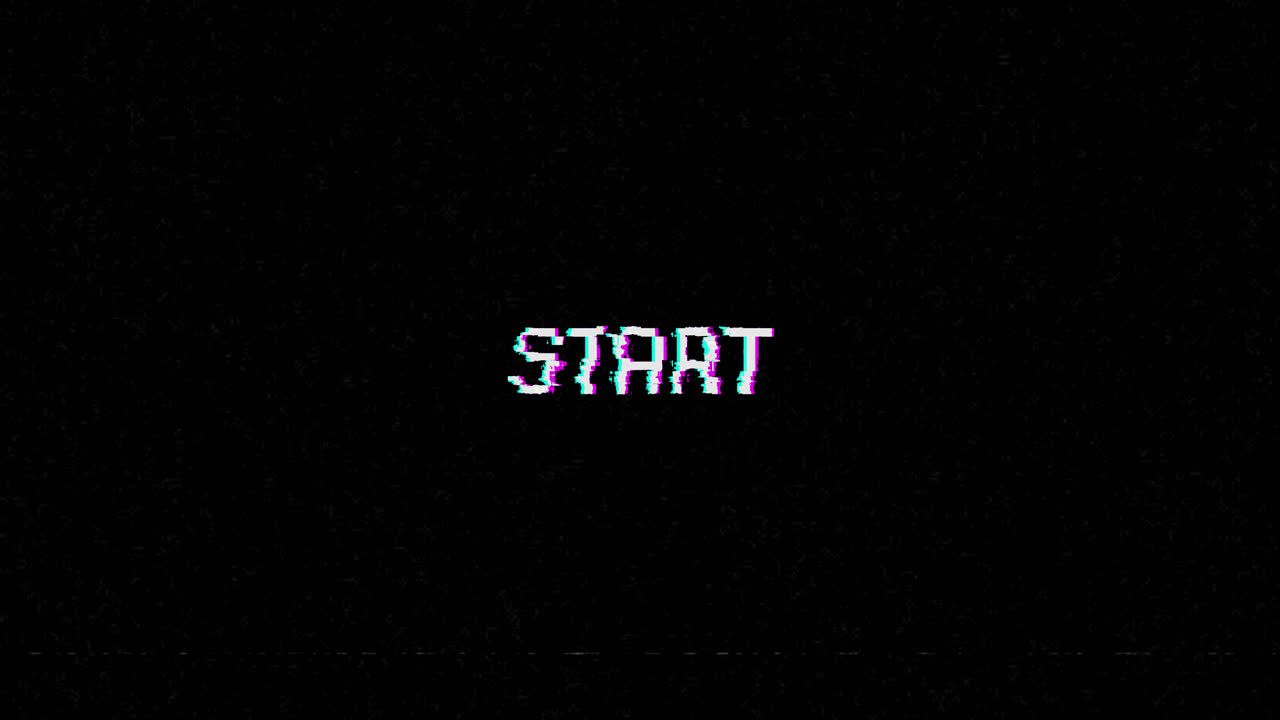Pixelated Glitchy Start Text on Black Background