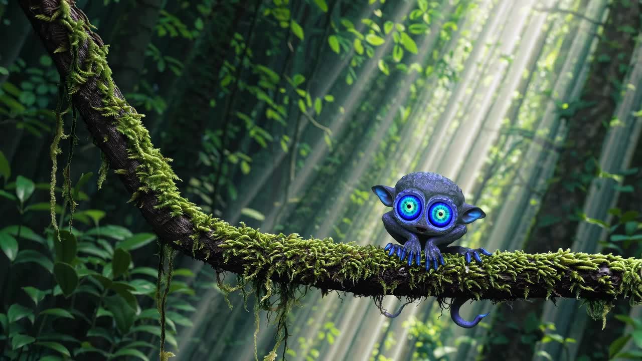 Adorabile lemure fantastico in una giungla lussureggiante