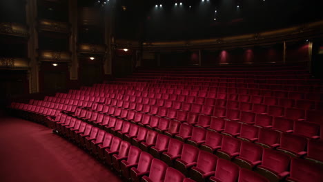 empty red seats in a dark theater auditorium
