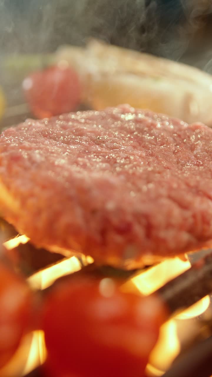 Burger and Tomatoes on the Grill