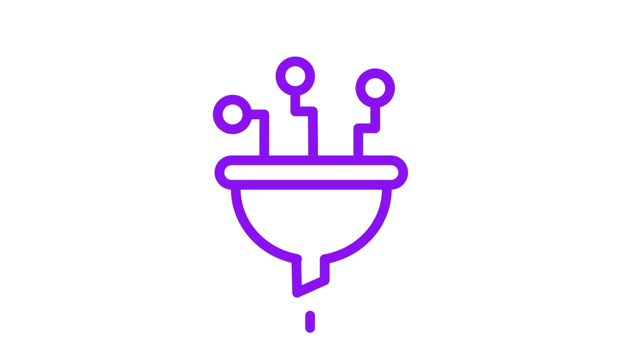Icono de embudo morado animado para procesamiento y filtrado de datos