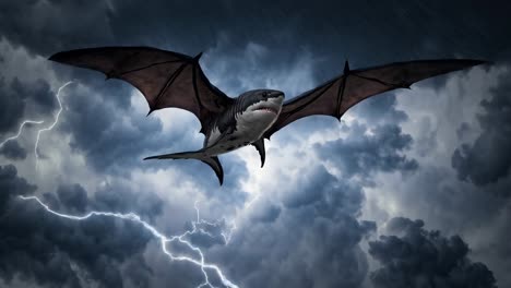 flying shark in a storm