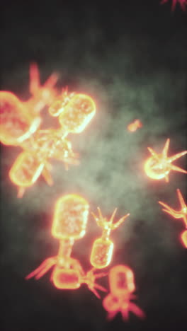 ilustración de células de virus o moléculas de bacterias bajo el microscopio