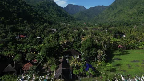 Coastal-and-mountain-views-from-Amed-in-Bali,-Indonesia-on-a-hot-summers-day