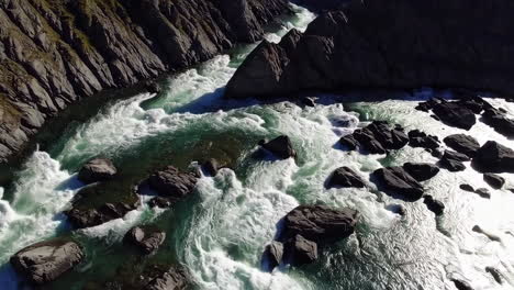 aerial view of whitewater rapids in a rocky gorge
