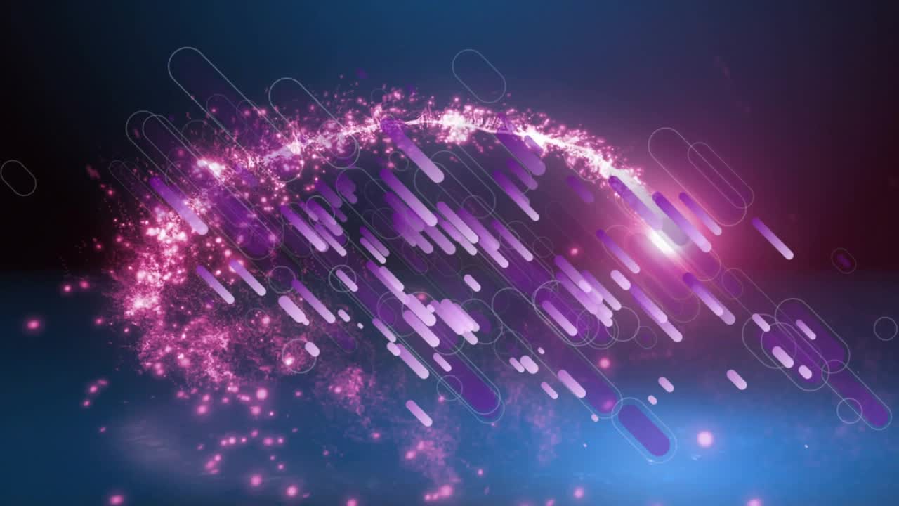 3D render showing pink particle igniting spark cascade forming ring then scattering bars and sparks