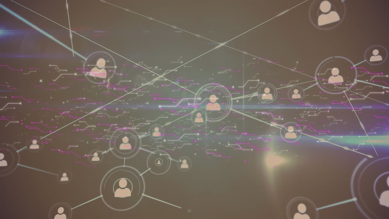 갈색 배경에 아이콘으로 연결 네트워크의 애니메이션