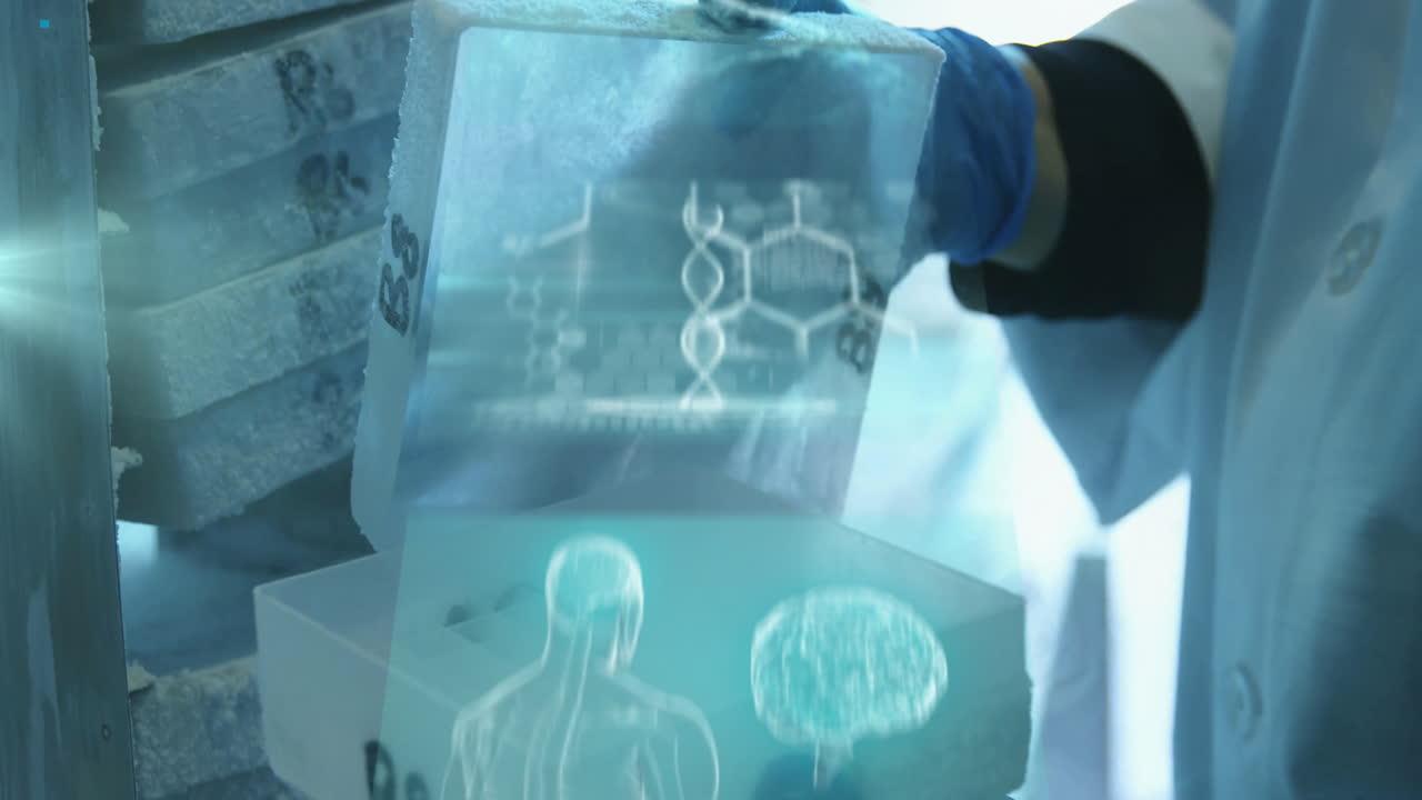 실험실에서 백인 남성 과학자에 대한 데이터 처리 애니메이션