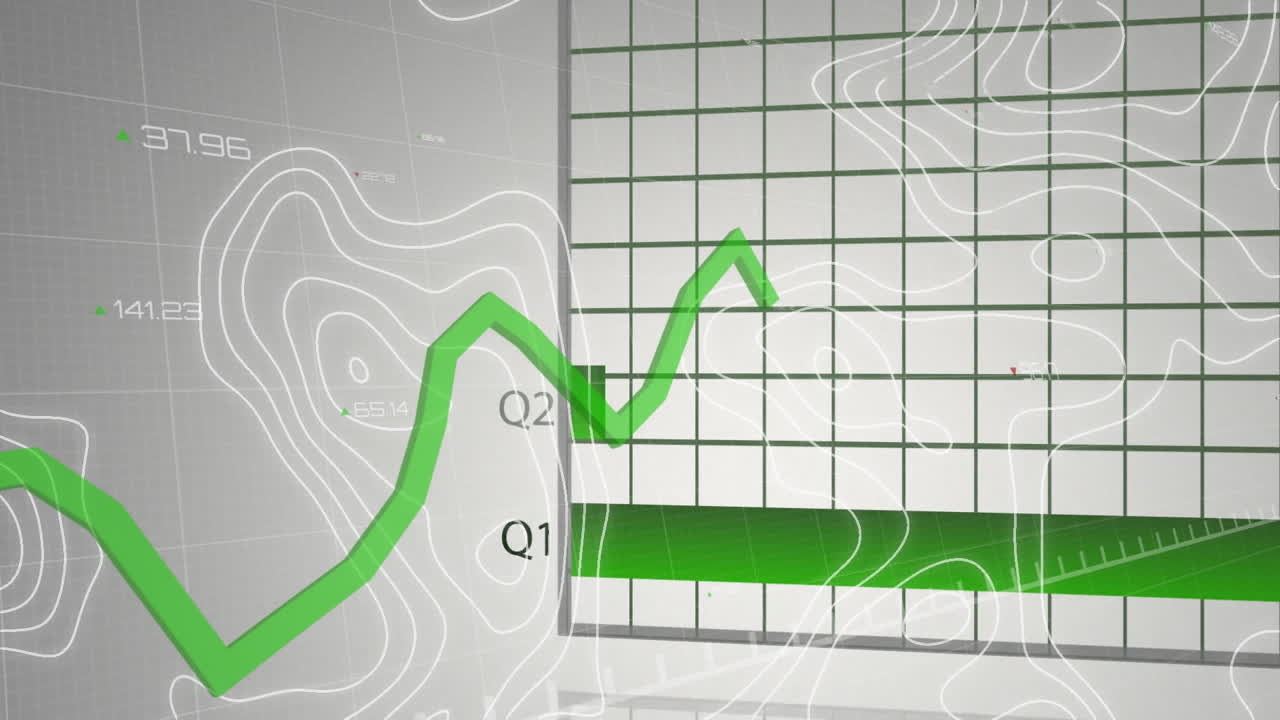 회색 배경에 있는 윤 ⁇  선 위의 원형 스캐너, 데이터 처리 및 그래프의 애니메이션