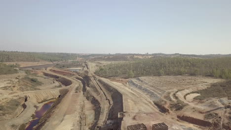 The-São-Domingos-Mine-by-drone,-a-deserted-open-pit-mine-in-Corte-do-Pinto,-Alentejo,-Portugal