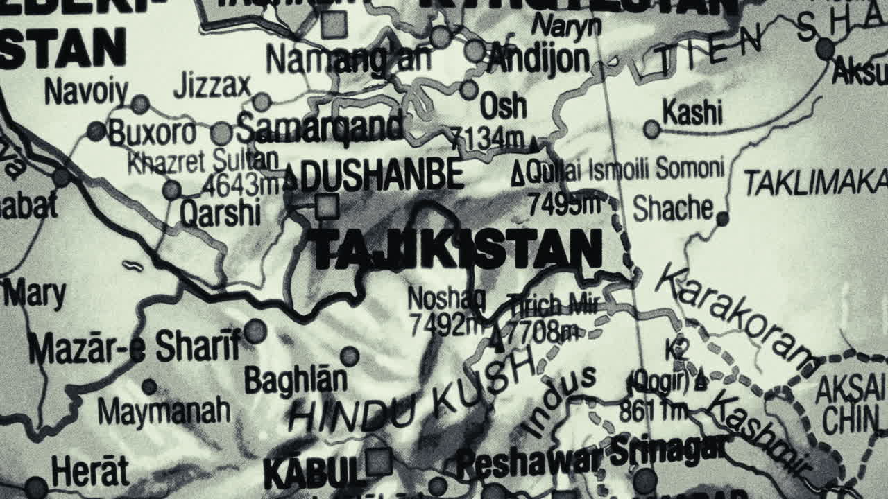 Black and White Map of Central Asian Countries