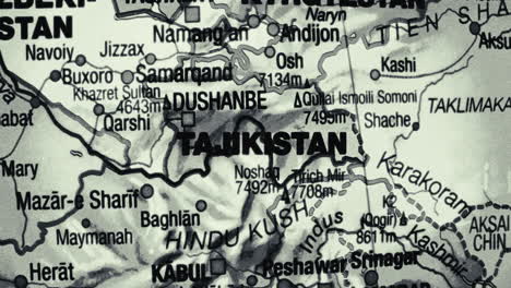black and white map of central asian countries