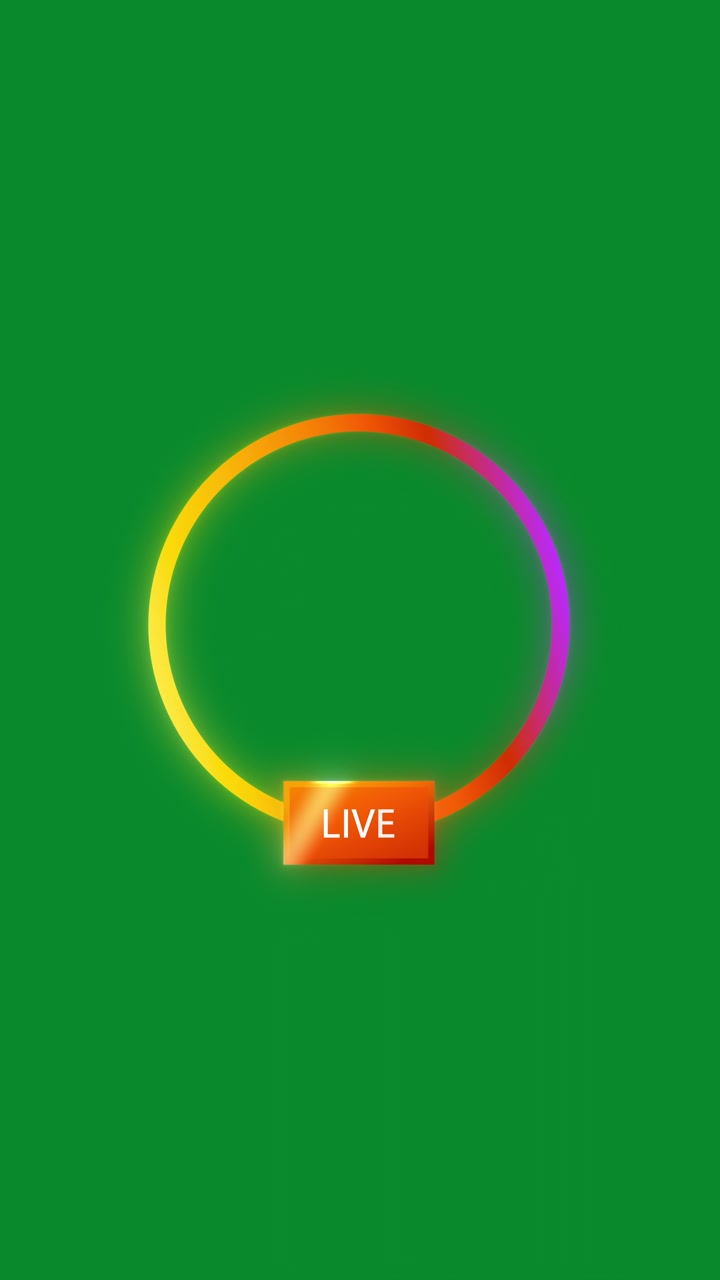 Grafisk overlay til livestreaming med futuristisk roterende glødende cirkelring på grøn skærm chroma key - Vertikal video