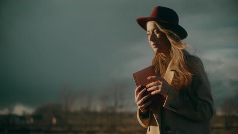 woman reading book portrait