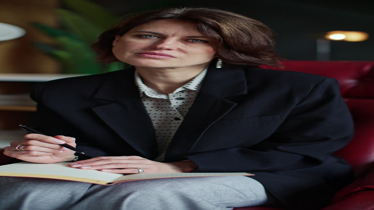 Portrait of Professional Female Therapist Holding Pen and Notebook in Office