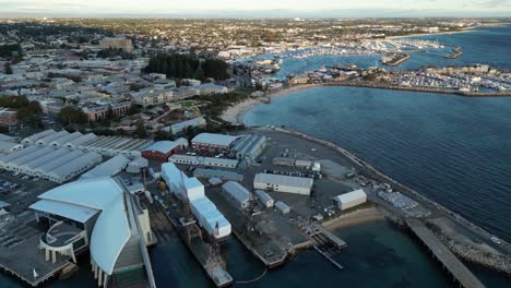 Drone-Filming-Port-of-Fremantle-in-Perth-Australia,-Harbor-Area-is-Filled-with-Shipping-Containers