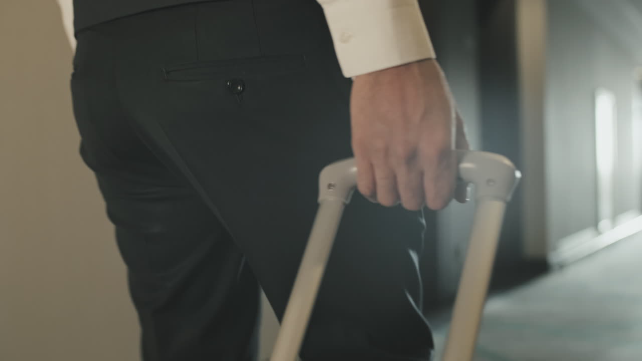 Midsection of Businessman Walking with Suitcase
