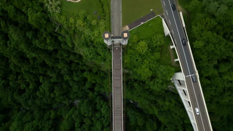 top down drone shot of caille bridge and caquot bridge during the day in allonzier-la-caille cruseilles, haute-savoie, france
