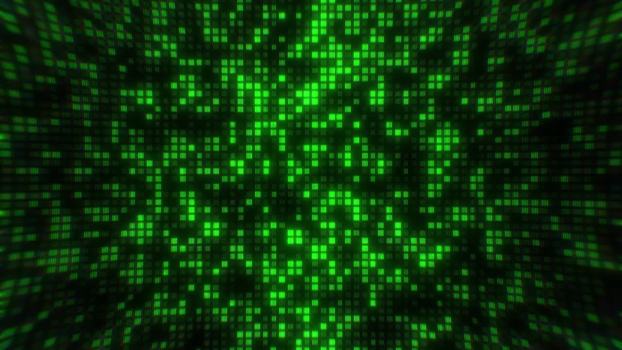 caída de distorsión digital de patrón de matriz verde código de fondo bucle