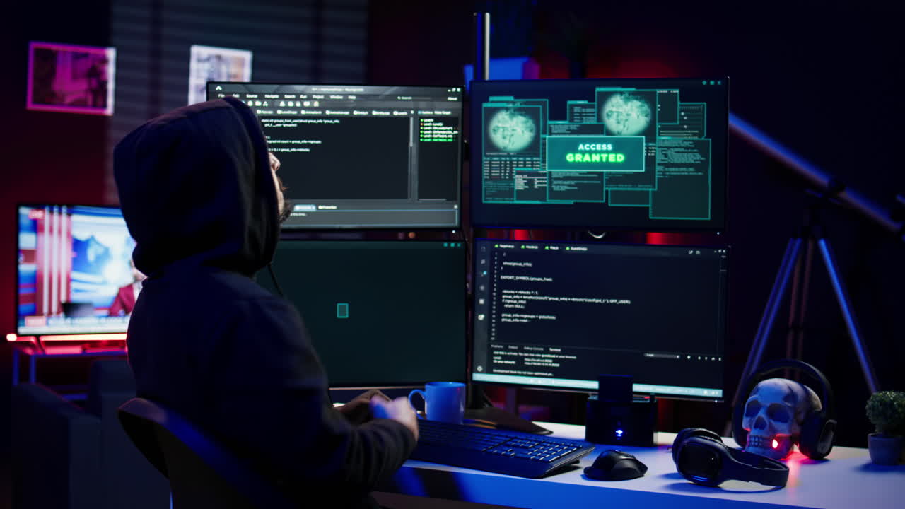 feliz después de hacer con éxito el sabotaje de computadoras usando ransomware